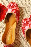 Shop_Kurrbat_Pink Camellia Embroidered Juttis _at_Aza_Fashions