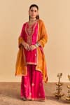 Buy_Sheetal Batra_Pink Velvet, Silk, Tissue Pearls, Sequins, Gota Patti, Nooren Kurta Palazzo Set _at_Aza_Fashions