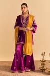 Buy_Sheetal Batra_Purple Velvet, Silk, Tissue Embroidery, Pearls, Nooren Short Kurta Palazzo Set _at_Aza_Fashions