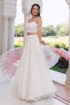 Shop_Geroo Jaipur_Off White Chiffon, Crepe, Organza Sequins Scoop Neck Mukaish Work Lehenga Set _Online_at_Aza_Fashions