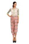 Buy_Soup By Sougat Paul_Multi Color Crepe Geometric Motifs Shirt Collar Printed Draped Jumpsuit _at_Aza_Fashions