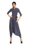 Buy_Soup By Sougat Paul_Blue Crepe Geometric Motifs Shirt Collar Printed Jumpsuit _at_Aza_Fashions