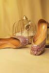 Shop_Kurrbat_Pink Mirror Work Embroidered Juttis _at_Aza_Fashions