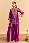 Shop_Sheetal Batra_Purple Velvet, Silk, Tissue Embroidery, Pearls, Aroob Kurta Sharara Set _Online_at_Aza_Fashions