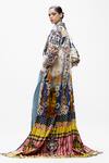 Buy_AK-OK_Blue Silk Embroidery, Beads, Sequins Collared, V-neck Tribal Printed Long Jacket _Online_at_Aza_Fashions