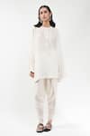 Shop_AK-OK_Ivory Silk Embroidery Round Neck Short Kaftan _Online_at_Aza_Fashions