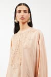 Buy_AK-OK_Beige Silk Embroidery Round Neck Short Kaftan 