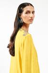 AK-OK_Yellow Silk Embroidery, Stones Split V-neck Long Kurta And Trouser Set _at_Aza_Fashions