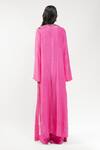 Shop_AK-OK_Fuchsia Silk Sequins, Embroidery Split V-neck Long Kurta And Trouser Set _at_Aza_Fashions
