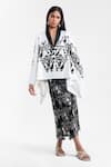 Buy_AK-OK_White Cotton Applique, Sequins, Beads V-neck Wrap Jacket With Skirt _at_Aza_Fashions