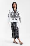 Buy_AK-OK_White Cotton Applique, Sequins, Beads V-neck Wrap Jacket With Skirt _Online_at_Aza_Fashions