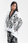 AK-OK_White Cotton Applique, Sequins, Beads V-neck Wrap Jacket With Skirt _at_Aza_Fashions