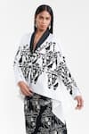 Shop_AK-OK_White Cotton Applique, Sequins, Beads V-neck Wrap Jacket With Skirt 