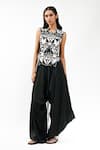 Buy_AK-OK_Black Lycra Applique, Beads, Embroidery Notched Neck Work Top And Trouser Set _at_Aza_Fashions