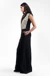 AK-OK_Black Viscose Mirrors V-neck, Collared Waistcoat With Trouser _Online_at_Aza_Fashions