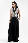 Buy_AK-OK_Black Viscose Mirrors V-neck, Collared Waistcoat With Trouser _at_Aza_Fashions