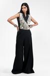 Buy_AK-OK_Black Viscose Mirrors V-neck, Collared Waistcoat With Trouser 
