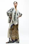 Buy_AK-OK_Ivory Silk V-neck Printed Wrap Top And Skirt Set _Online_at_Aza_Fashions
