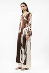 AK-OK_Brown Viscose V-neck Abstract Print Kurta And Flared Trouser _Online_at_Aza_Fashions