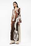 Buy_AK-OK_Brown Viscose V-neck Abstract Print Kurta And Flared Trouser _Online_at_Aza_Fashions