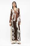Buy_AK-OK_Brown Viscose V-neck Abstract Print Kurta And Flared Trouser _at_Aza_Fashions