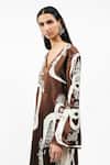 AK-OK_Brown Viscose V-neck Abstract Print Kurta And Flared Trouser _at_Aza_Fashions
