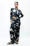 Buy_AK-OK_Black Silk Collared Abstract Shirt With Dhoti Pants _at_Aza_Fashions