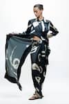 Shop_AK-OK_Black Silk Collared Abstract Shirt With Dhoti Pants _Online_at_Aza_Fashions