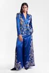 Shop_AK-OK_Blue Silk Sequins, Beads, Metallic Thread Embroidered Statement Blazer _Online_at_Aza_Fashions