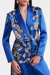AK-OK_Blue Silk Sequins, Beads, Metallic Thread Embroidered Statement Blazer _at_Aza_Fashions