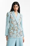 Buy_AK-OK_Blue Denim Embroidery, Sequins Blazer _at_Aza_Fashions
