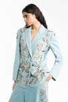 Shop_AK-OK_Blue Denim Embroidery, Sequins Blazer _Online_at_Aza_Fashions