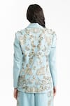 Shop_AK-OK_Blue Denim Embroidery, Sequins Blazer _at_Aza_Fashions