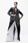 Buy_AK-OK_Black Silk Applique, Embroidery V-neck Tribal Dori Long Jacket _at_Aza_Fashions