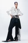 Buy_AK-OK_White Viscose Embroidery, Beads, Metallic Thread, Fringe Shirt And Pant Set _at_Aza_Fashions