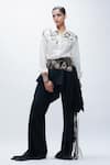 Shop_AK-OK_White Viscose Embroidery, Beads, Metallic Thread, Fringe Shirt And Pant Set _Online_at_Aza_Fashions