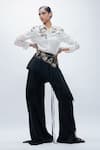 AK-OK_White Viscose Embroidery, Beads, Metallic Thread, Fringe Shirt And Pant Set _at_Aza_Fashions