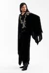 Shop_AK-OK_Black Velvet Round Neck Embroidered Cape And Lungi Skirt Set _Online_at_Aza_Fashions