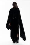 Shop_AK-OK_Black Velvet Round Neck Embroidered Cape And Lungi Skirt Set _at_Aza_Fashions
