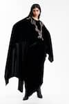 Buy_AK-OK_Black Velvet Round Neck Embroidered Cape And Lungi Skirt Set _at_Aza_Fashions