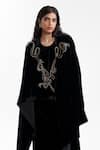 AK-OK_Black Velvet Round Neck Embroidered Cape And Lungi Skirt Set _at_Aza_Fashions