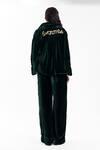 Shop_AK-OK_Green Velvet, Silk Zari, Embroidery V-neck, Tailored Jacket And Trouser Set _at_Aza_Fashions