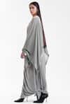 AK-OK_Grey Velvet Round Neck Dupatta Cape With Structured Lungi Skirt _Online_at_Aza_Fashions