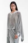 Buy_AK-OK_Grey Velvet Round Neck Dupatta Cape With Structured Lungi Skirt _Online_at_Aza_Fashions