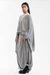 Shop_AK-OK_Grey Velvet Round Neck Dupatta Cape With Structured Lungi Skirt _Online_at_Aza_Fashions