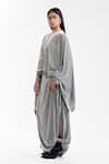 AK-OK_Grey Velvet Round Neck Dupatta Cape With Structured Lungi Skirt _at_Aza_Fashions