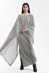 Buy_AK-OK_Grey Velvet Round Neck Dupatta Cape With Structured Lungi Skirt _at_Aza_Fashions