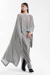 Buy_AK-OK_Grey Velvet Round Neck Dupatta Cape With Structured Lungi Skirt _Online