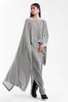 AK-OK_Grey Velvet Round Neck Dupatta Cape With Structured Lungi Skirt 