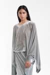 AK-OK_Grey Velvet Round Neck Dupatta Cape With Structured Lungi Skirt 